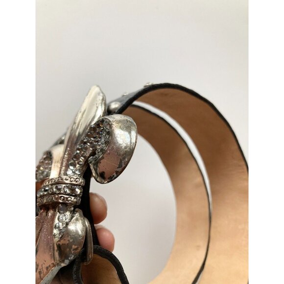 LEATHEROCK USA Black Croc Studded Rhinestone Fleur De Lis Hip Belt, Size L36 - Picture 5 of 13